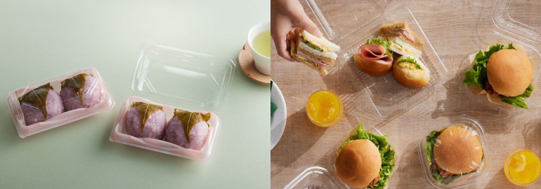フードパックタイプの食品容器(桜餅・サンドイッチ・ハンバーガー)
